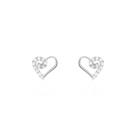 Boucles D'oreilles Puces Daria Cœur Or Blanc Oxyde De Zirconium - Puces Femme | Marc Orian
