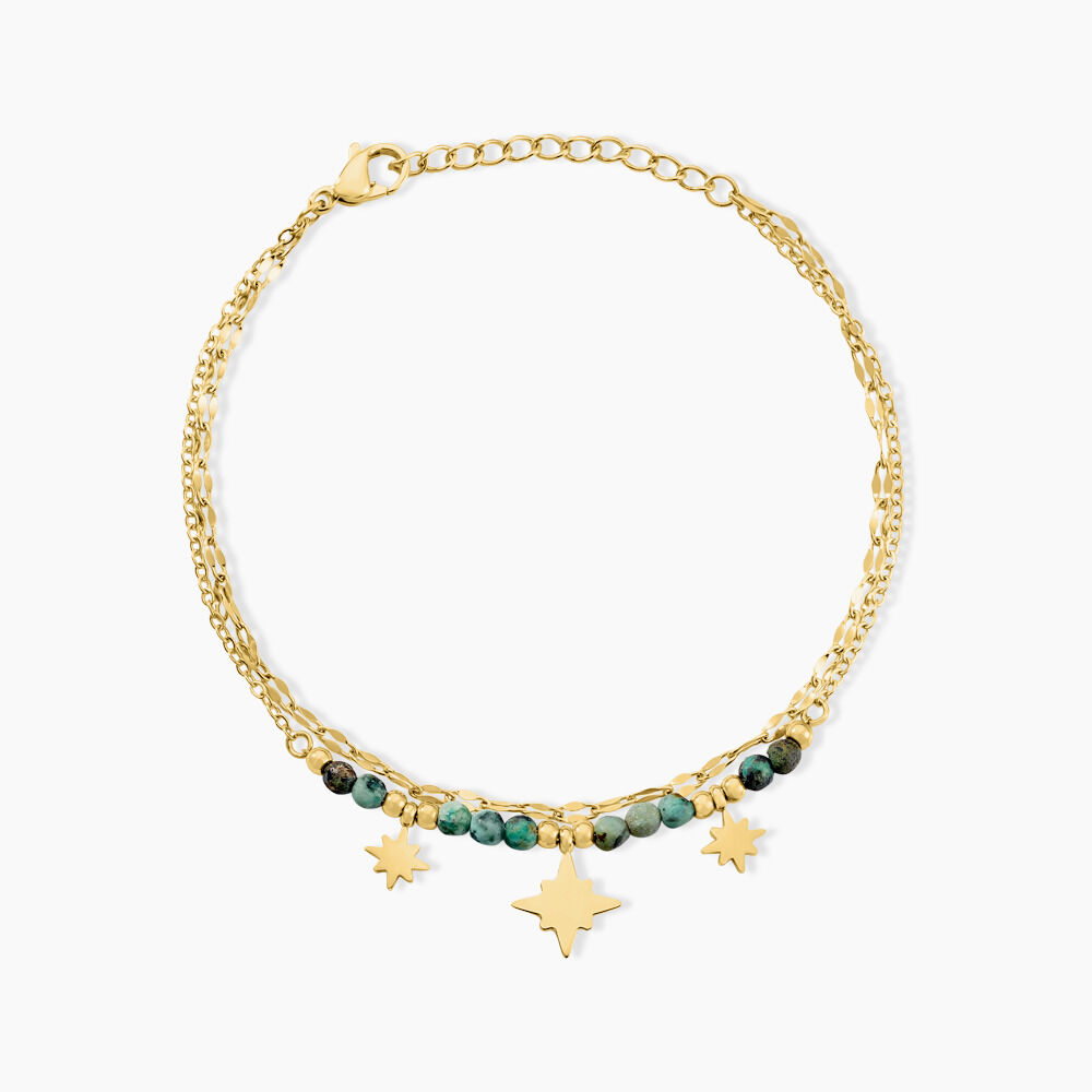 Bracelet Athena Acier Dor&eacute; Jaspe Africain - Bracelets cha&icirc;nes Femme | Marc Orian