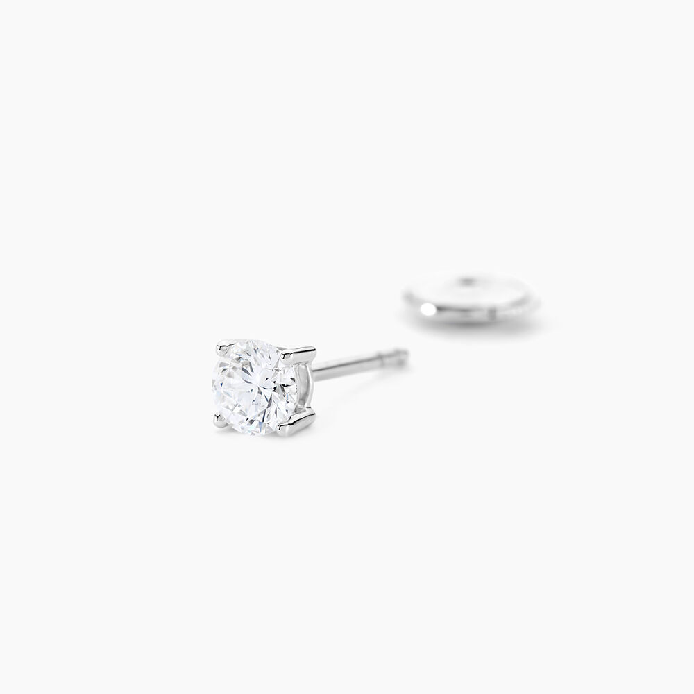 Boucles D'oreilles Puces 4 Griffes Or Blanc Diamant Synthetique - Puces Femme | Marc Orian