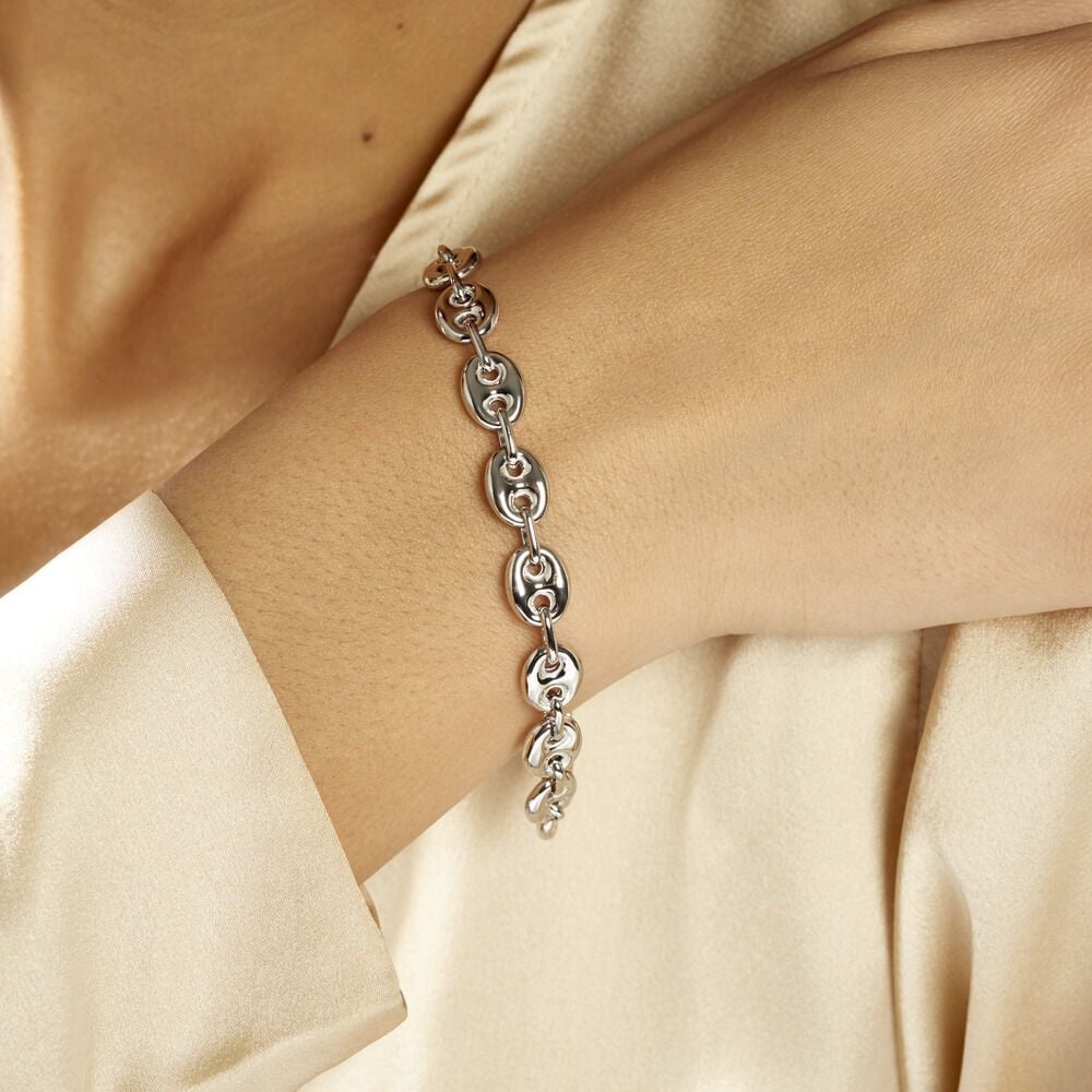 Bracelet Carrus Maille Grain De Cafe Argent Blanc - Bracelets mailles Homme | Marc Orian