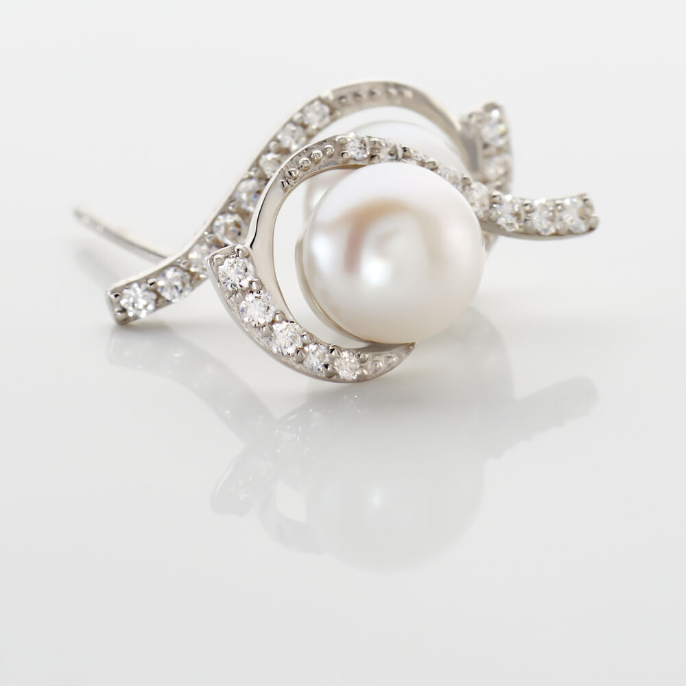 Boucles D'oreilles Puces Cassiopea Or Blanc Oxyde Et Perle De Culture - Puces Femme | Marc Orian