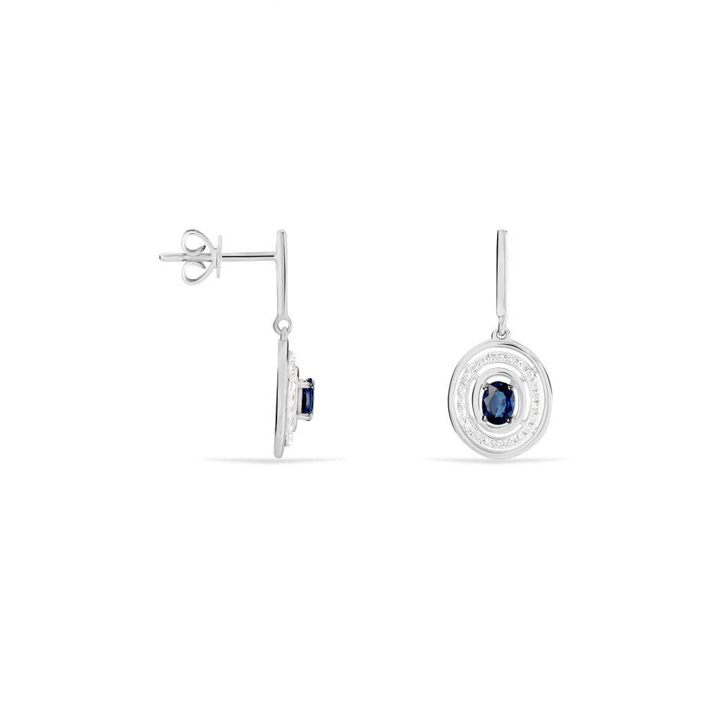 Boucles D'oreilles Pendantes Lina Or Blanc Saphir Et Diamant - Pendantes Femme | Marc Orian