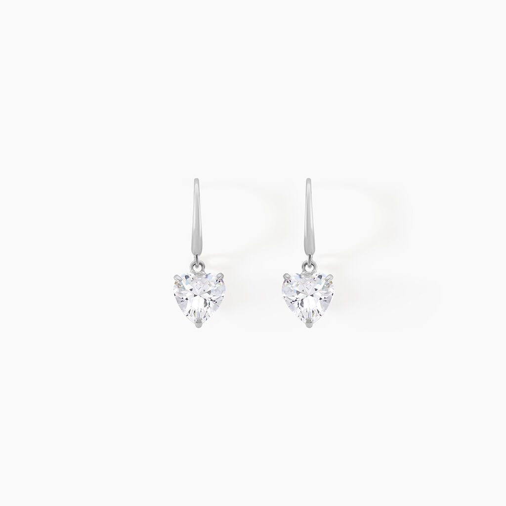 Boucles D'oreilles Pendantes Bo Coeur Pm Or Blanc Oxyde De Zirconium - Pendantes Femme | Marc Orian