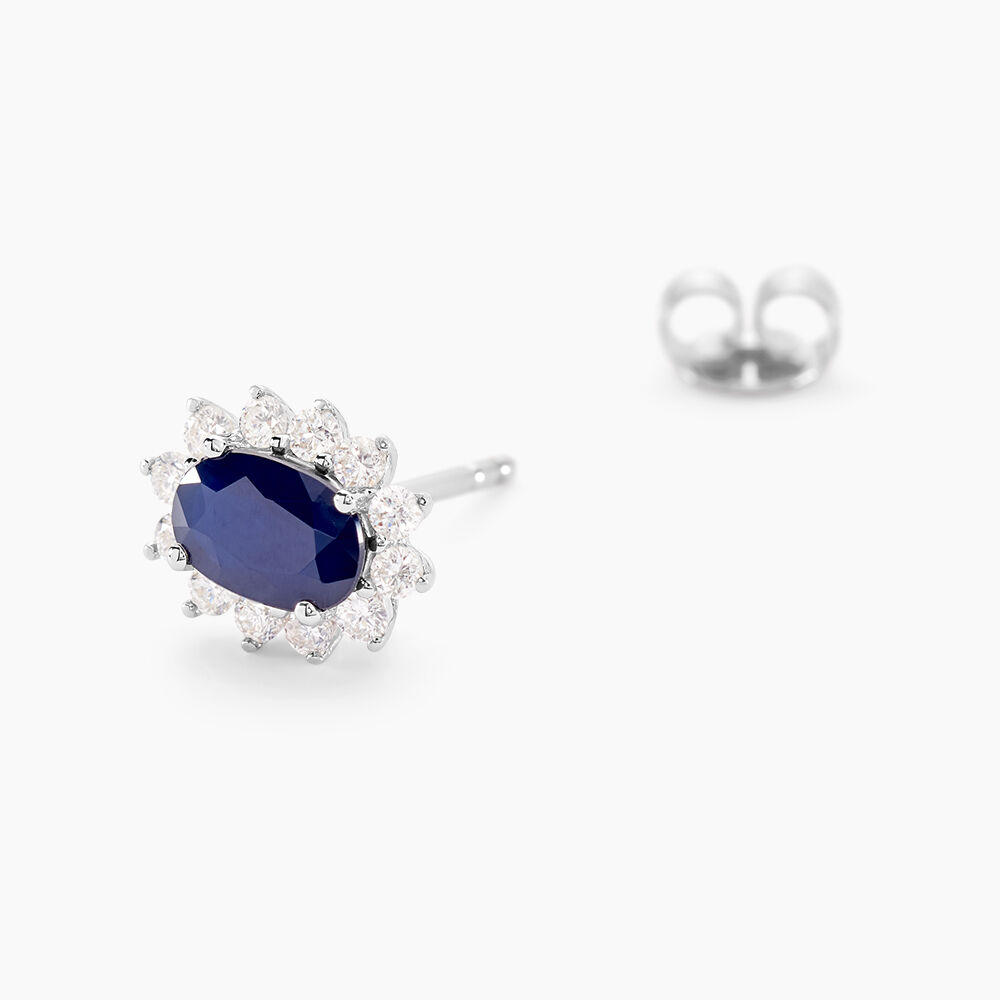 Boucles D'oreilles Or Blanc Saphir Diamants - Puces Femme | Marc Orian