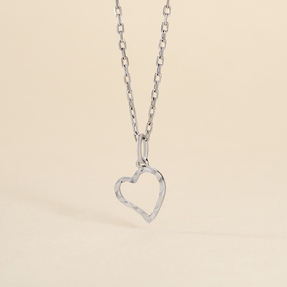 Pendentif Eudocie Coeur Strie Or Blanc - Pendentifs Femme | Marc Orian