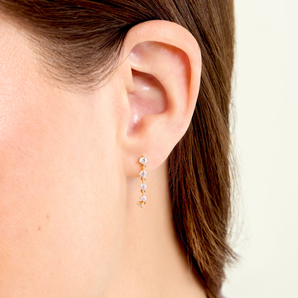 Boucles D'Oreilles Pendantes Cinthya Argent Dor&eacute; A L'Or 750/1000 Oxyde De Zirconium - Pendantes Femme | Marc Orian