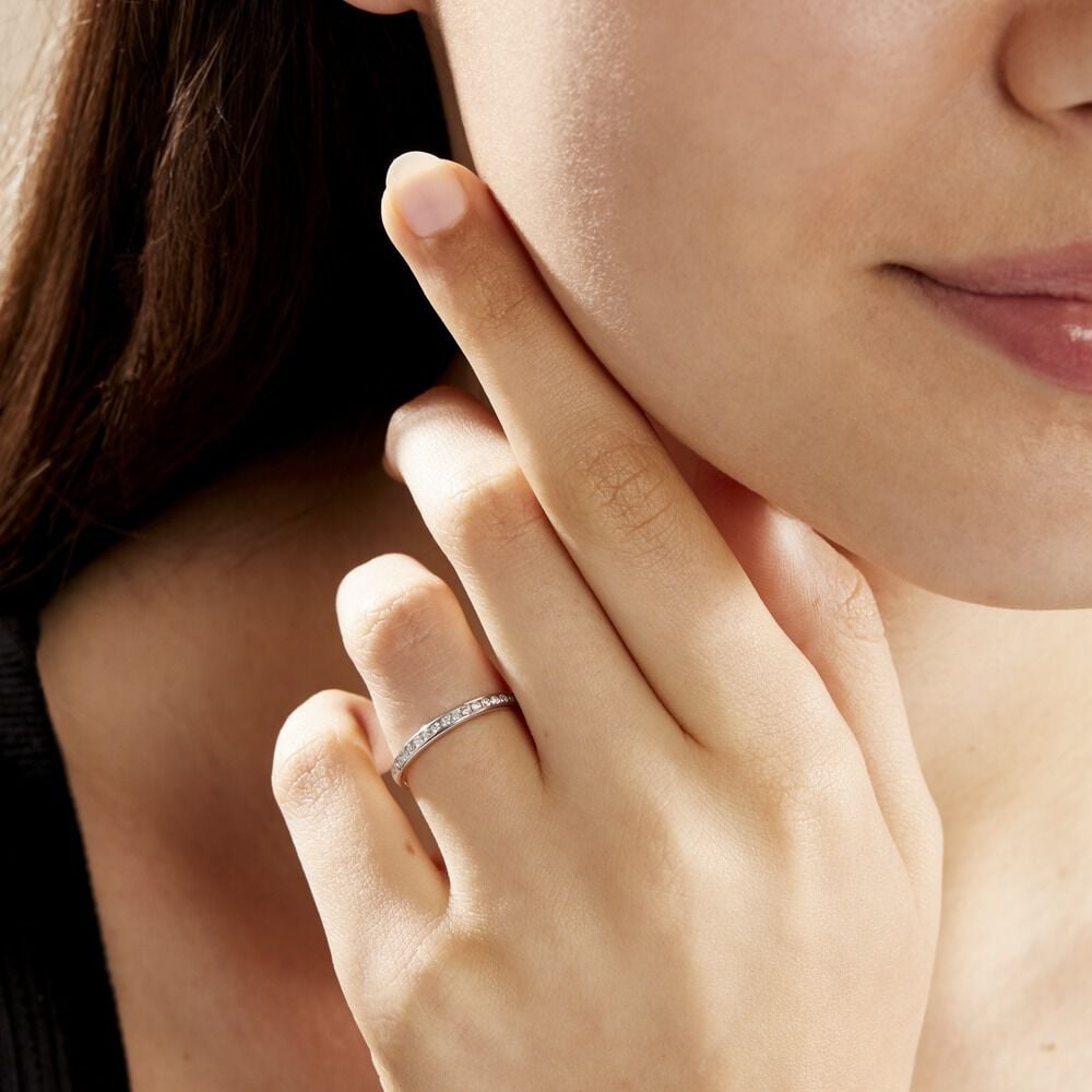 Alliance Laurie Demi-tour Or Blanc Diamant - Alliances avec pierres Femme | Marc Orian