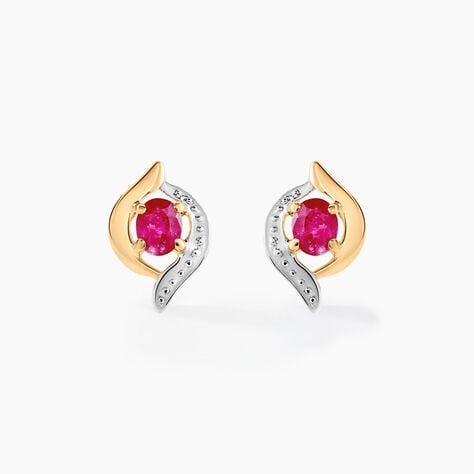 Boucles D'oreilles Puces Lydia Or Bicolore Rubis - Boucles d'oreilles mariage Femme | Marc Orian