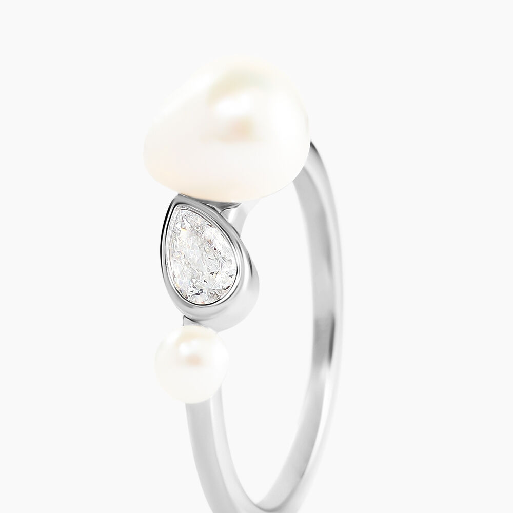 Bague Dua Argent Blanc Perle De Culture Oxyde De Zirconium - Bagues de promesse Femme | Marc Orian