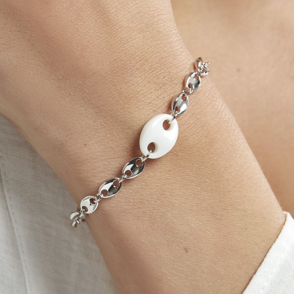 Bracelet Ashoka Argent Blanc Céramique - Bracelets chaînes Femme | Marc Orian