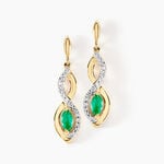Boucles D'oreilles Pendantes Ondulations Or Jaune Emeraude Diamant - Boucles d'oreilles mariage Femme | Marc Orian