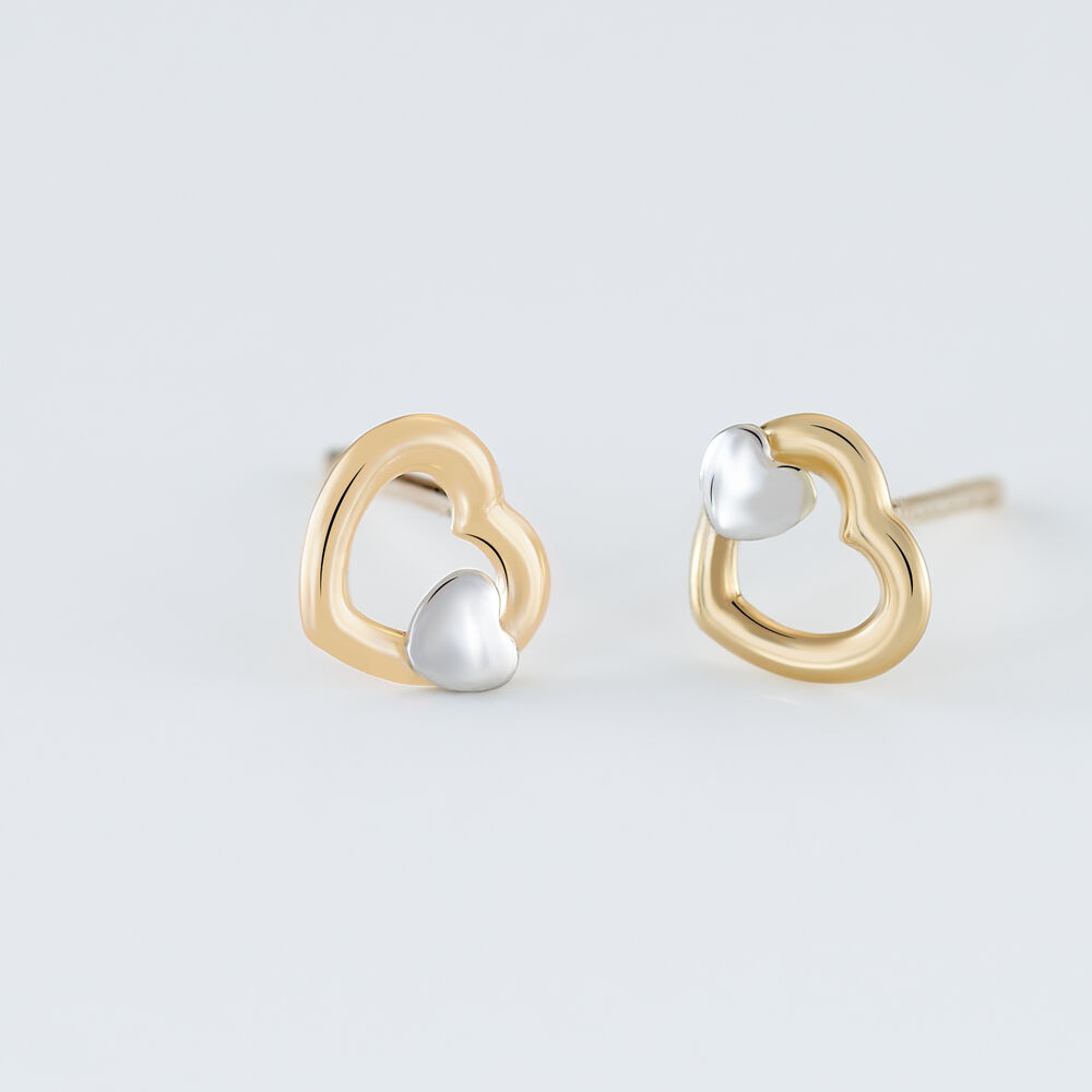 Boucles D'oreilles Puces Anne-maudae Double Coeurs Or Bicolore - Puces Femme | Marc Orian