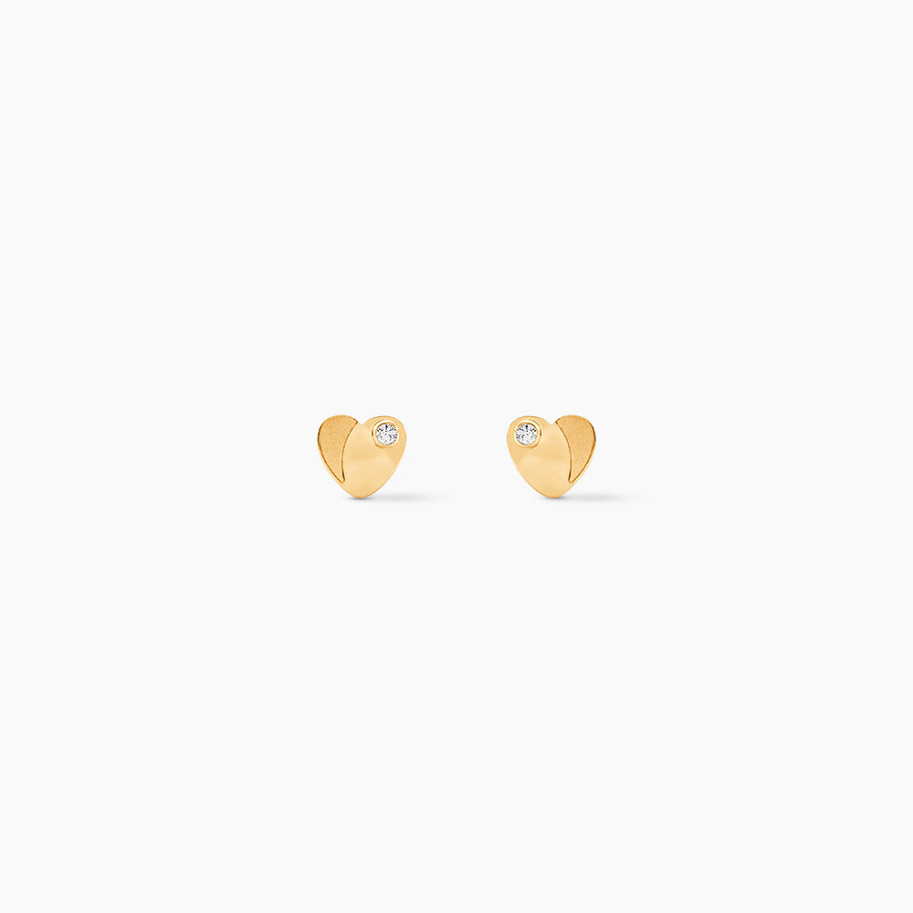 Boucles D'oreilles Puces Freddie Coeur Plein Or Jaune Oxyde De Zirconium - Puces Famille | Marc Orian
