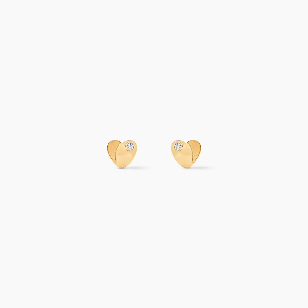 Boucles D'oreilles Puces Freddie Coeur Plein Or Jaune Oxyde De Zirconium - Puces Famille | Marc Orian