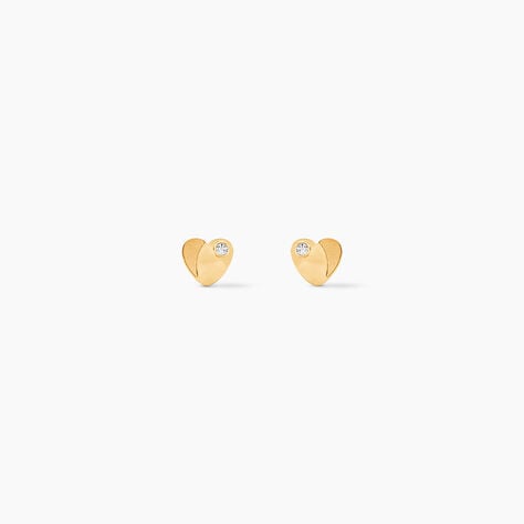 Boucles D'oreilles Puces Freddie Coeur Plein Or Jaune Oxyde De Zirconium - Puces Famille | Marc Orian