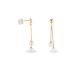 Boucles D'oreilles Pendantes Carrine 2 Fils Or Jaune Perle D'imitation - Pendantes Femme | Marc Orian
