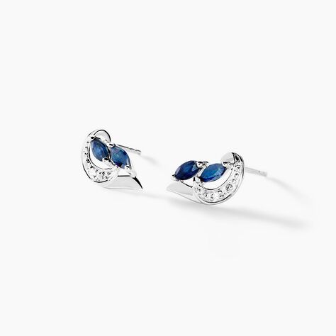 Boucles D'oreilles Puces Sakina Or Blanc Saphir Et Diamant - Puces Femme | Marc Orian