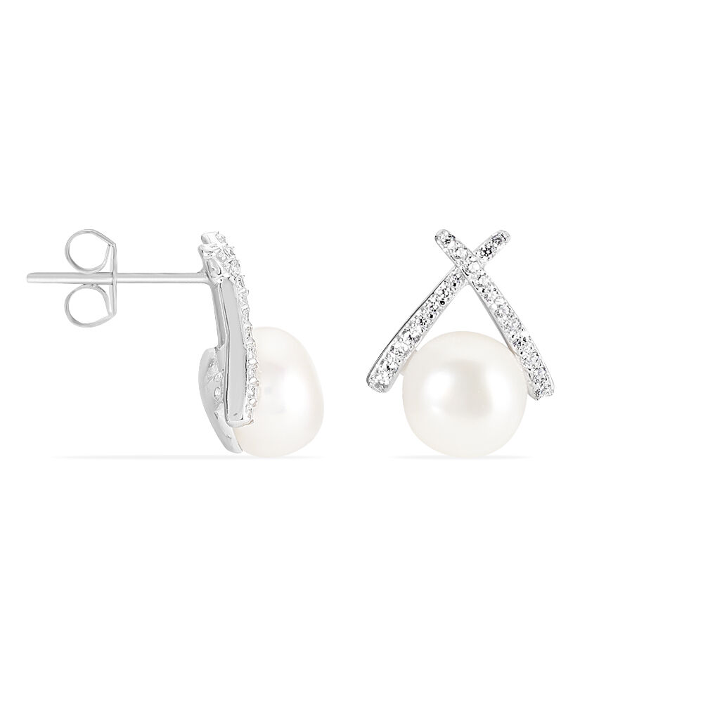 Boucles D'oreilles Puces Yacinthe Argent  Perle De Culture Et Oxyde - Puces Femme | Marc Orian