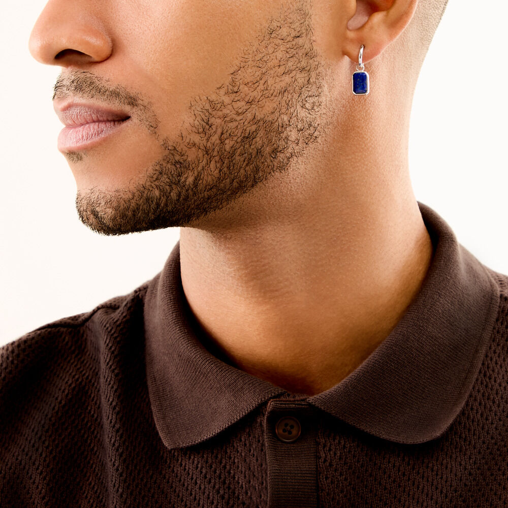 Cr&eacute;oles Leandre Argent Blanc Lapis Lazuli - Boucles d'oreilles pampille Homme | Marc Orian