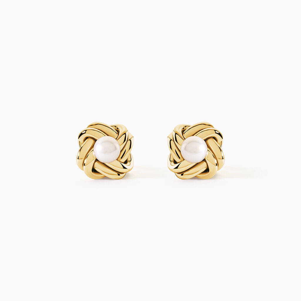 Boucles D'Oreilles Puces Clarine Argent Dor&eacute; A L'Or 750/1000 Perle De Culture - Puces Femme | Marc Orian