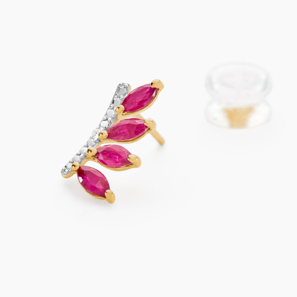 Boucles D'oreilles Puces Navette Or Jaune Rubis Diamant - Puces Femme | Marc Orian