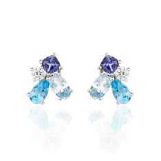 Boucles D'oreilles Puces Doryne Or Blanc Topaze Et Oxyde De Zirconium - Clous d'oreilles Femme | Marc Orian