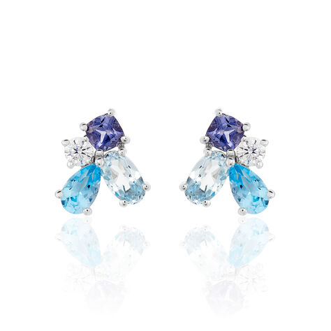 Boucles D'oreilles Puces Doryne Or Blanc Topaze Et Oxyde De Zirconium - Clous d'oreilles Femme | Marc Orian