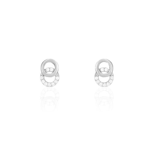 Boucles D'oreilles Puces Edmee Double Cercles Or Blanc Oxyde - Puces Femme | Marc Orian