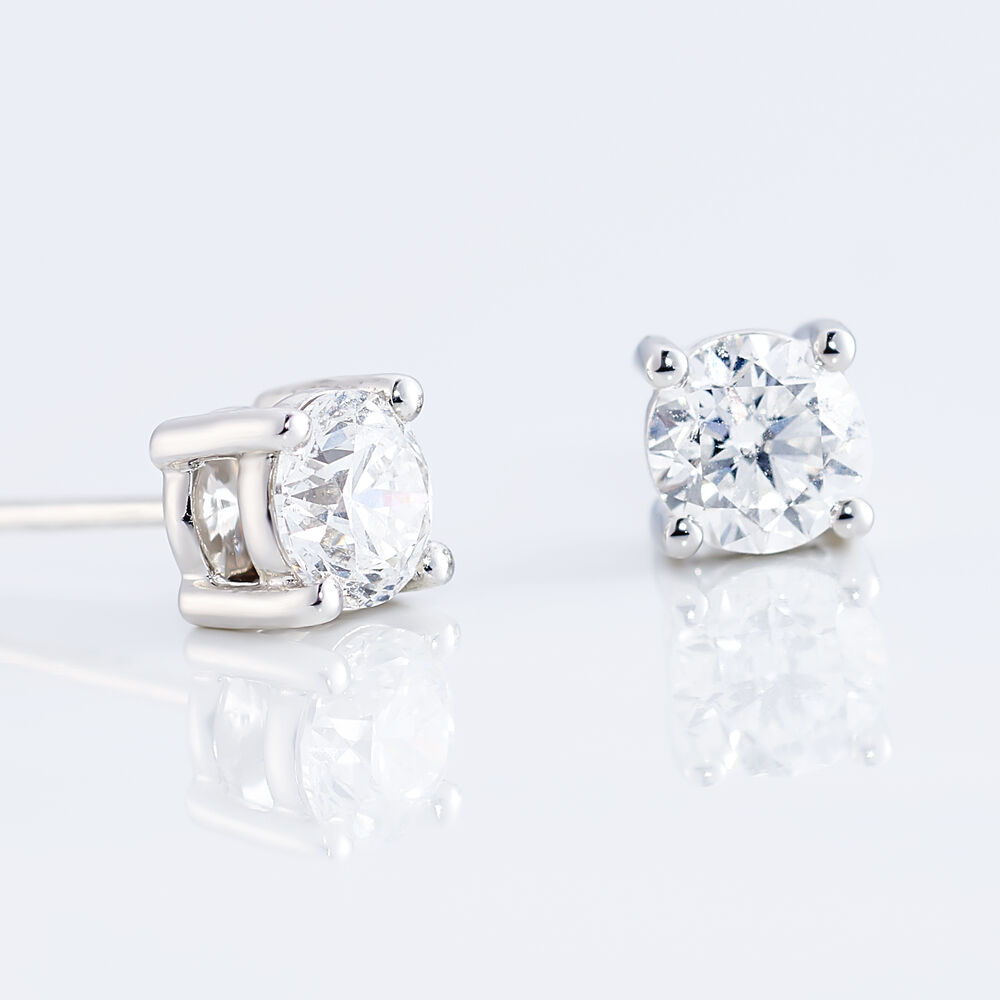Boucles D'oreilles Puces 4 Griffes Or Blanc Diamant Synthetique - Puces Femme | Marc Orian