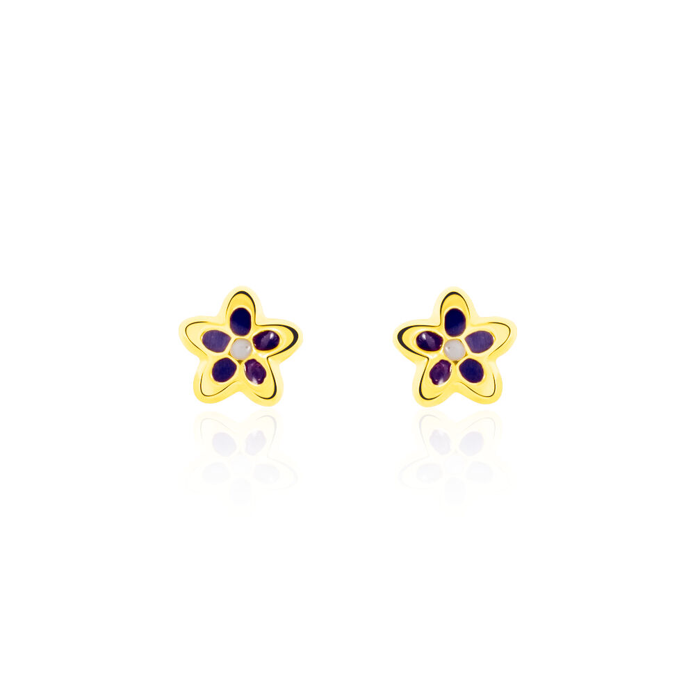 Boucles D'oreilles Puces Fleur Email Or Jaune - Puces Enfant | Marc Orian