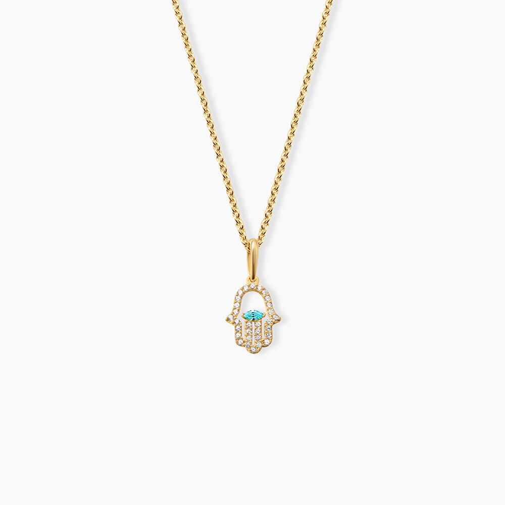 Pendentif Fatima Argent Dor&eacute; A L'Or 750/1000 Oxyde De Zirconium - Bijoux fantaisie Femme | Marc Orian