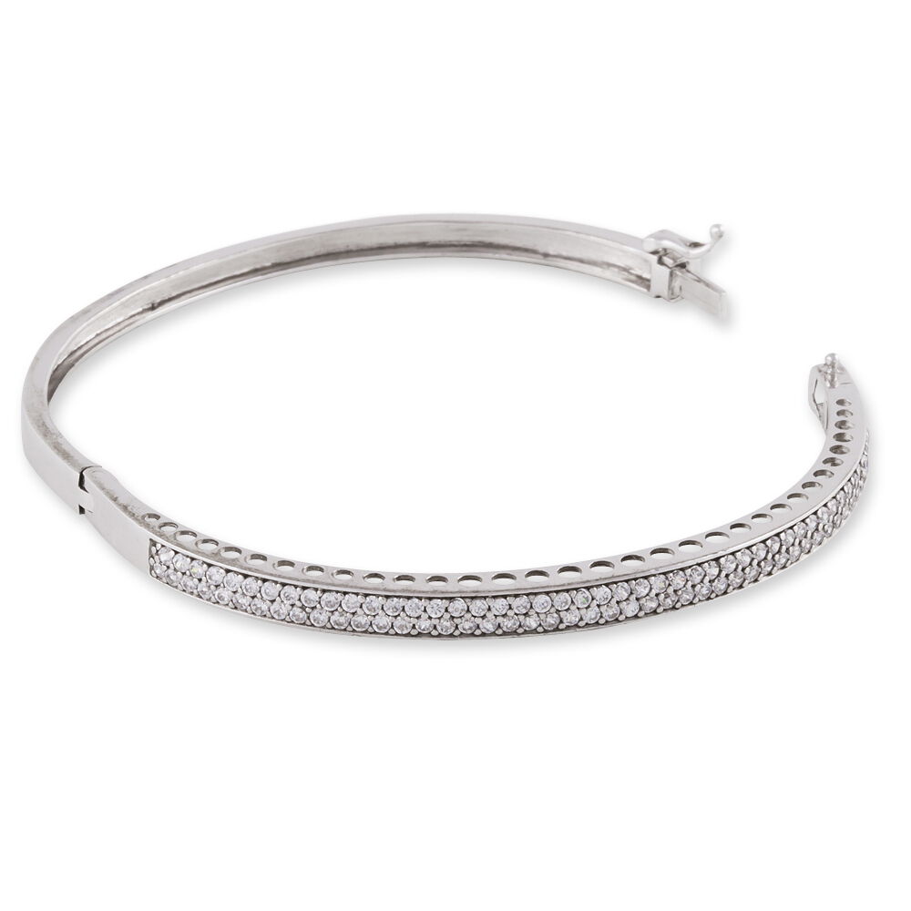 Bracelet Jonc Cl&eacute;lya Argent Blanc Oxyde De Zirconium - Bracelets joncs Femme | Marc Orian