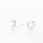 Boucles D'oreilles Puces Vittorio Argent Blanc Perle De Culture - Puces Femme | Marc Orian