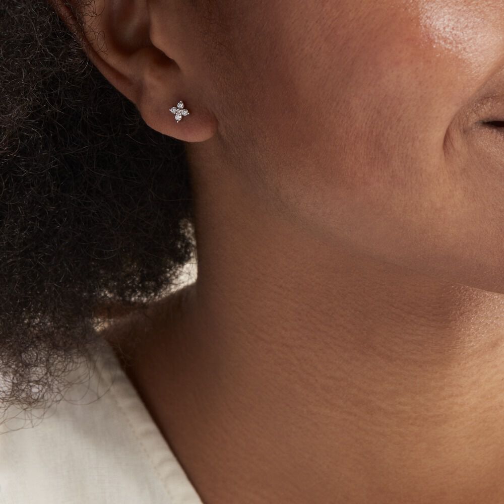 Boucles D'oreilles Puces Winter Flower Or Blanc Oxyde De Zirconium - Puces Femme | Marc Orian