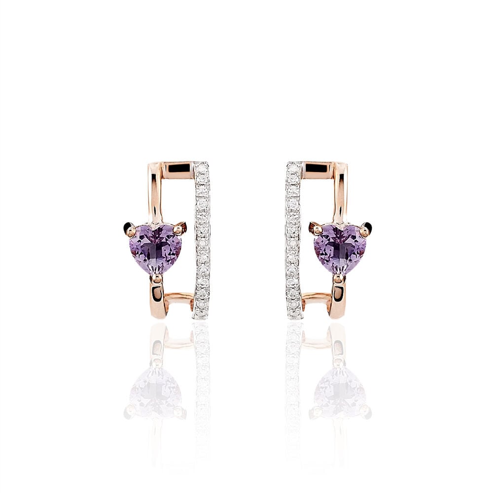 Boucles D'oreilles Puces Or Rose Amethyste Et Diamant - Puces Femme | Marc Orian