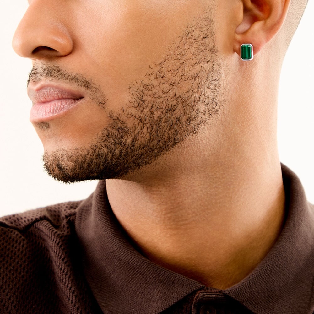 Boucles D'Oreilles Puces Leandre Argent Blanc Malachite - Puces Homme | Marc Orian