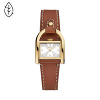 cadran doré fond blanc bracelet cuir marron