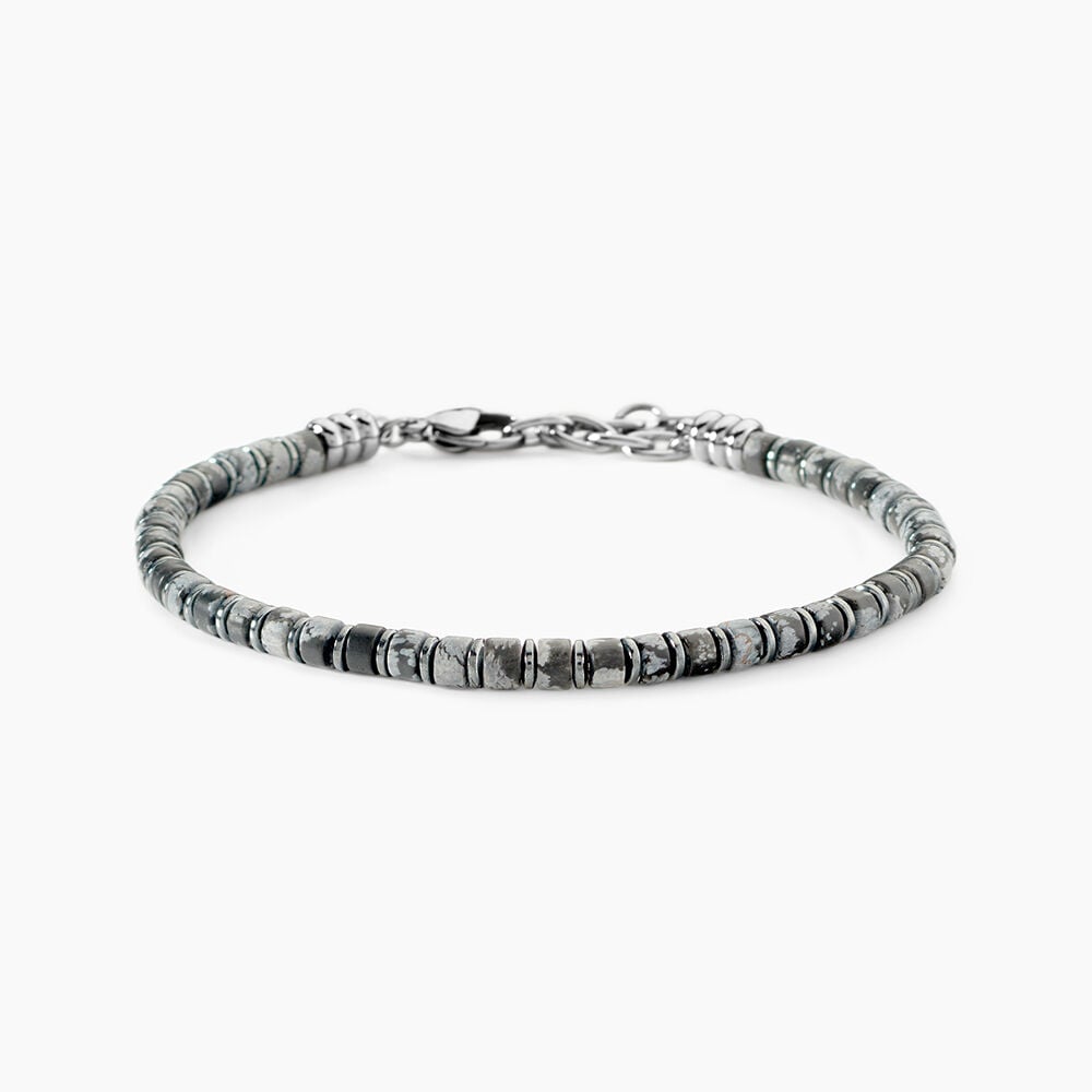 Bracelet Jourdan Acier Blanc Obsidienne H&eacute;matite - Bracelets cha&icirc;nes Homme | Marc Orian