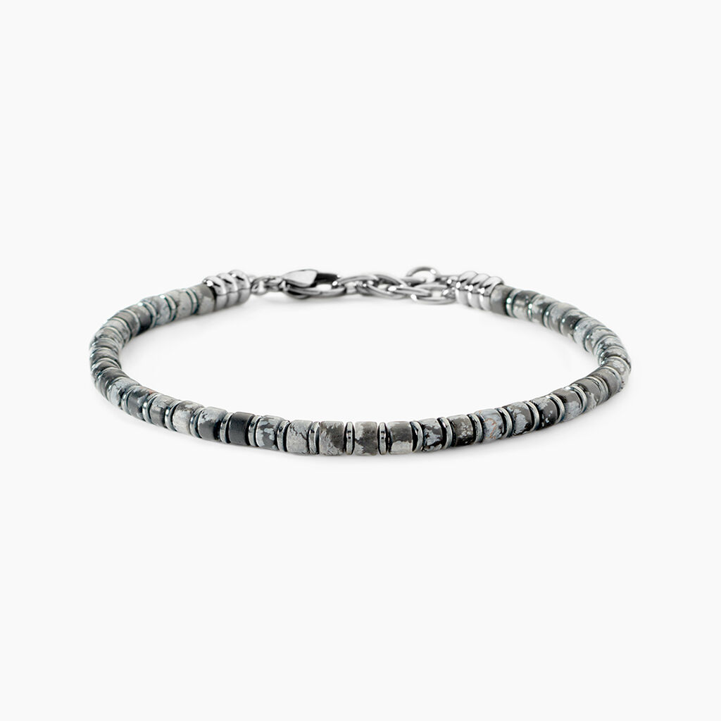 Bracelet Jourdan Acier Blanc Obsidienne H&eacute;matite - Bracelets cha&icirc;nes Homme | Marc Orian