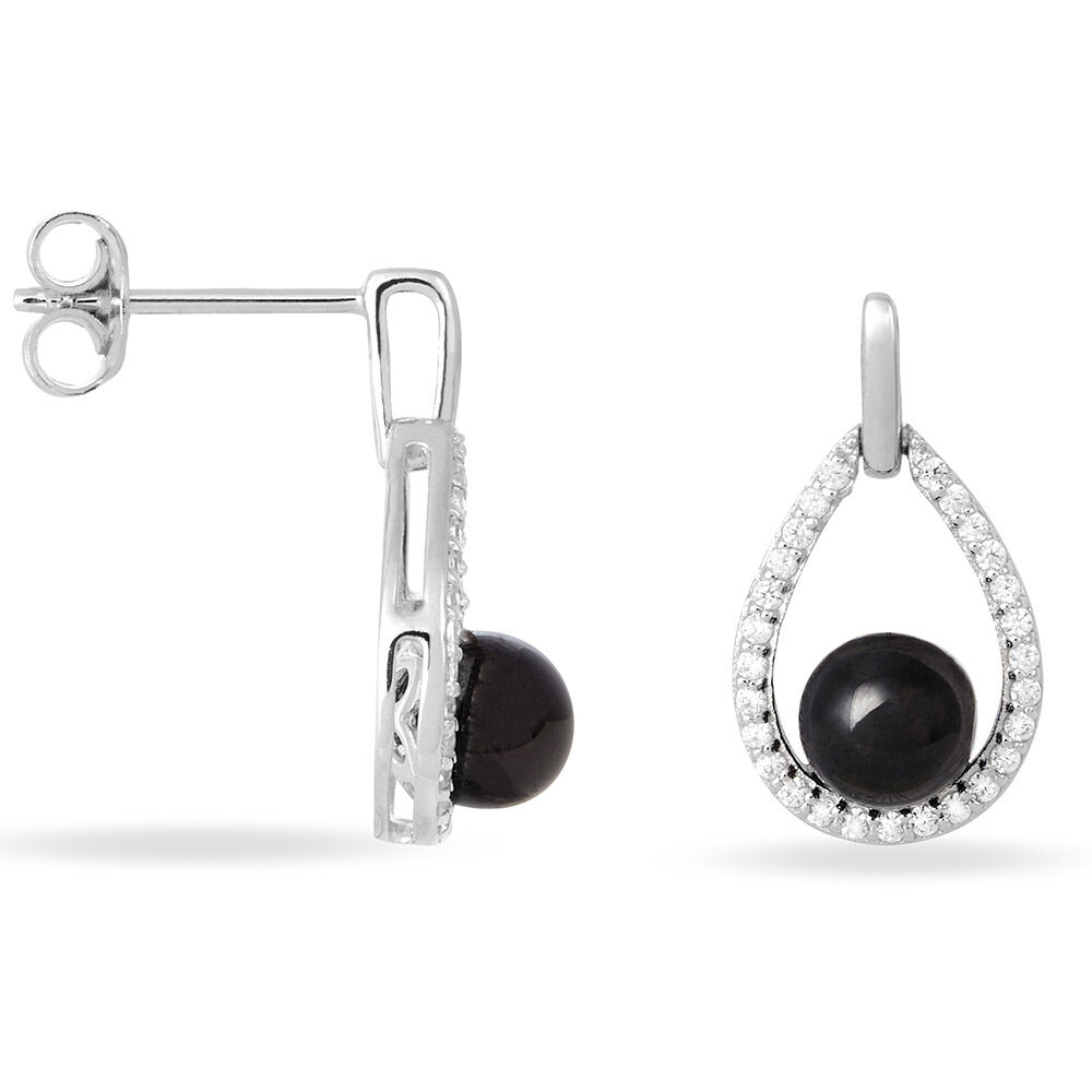 Boucles D'oreilles Pendantes Nerea Argent Blanc C&eacute;ramique Et Oxyde - Pendantes Femme | Marc Orian