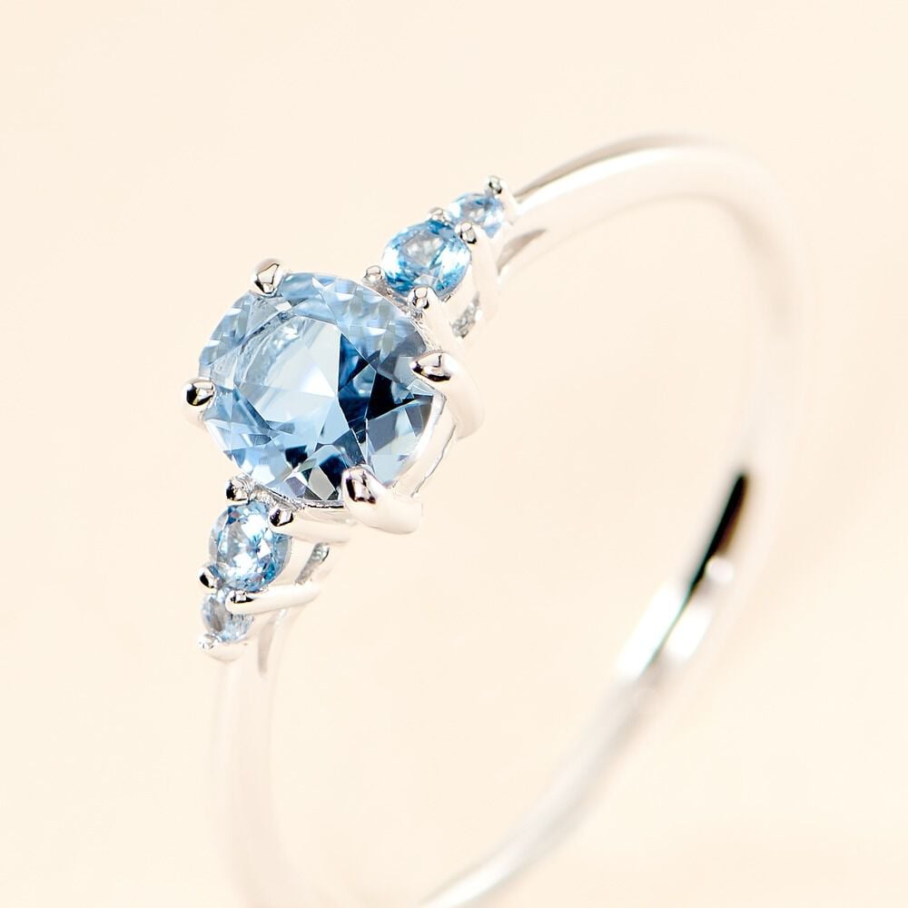 Solitaire Accompagne Argent Rainbow Oxyde De Zirconium Bleu T48 - Bagues de promesse Femme | Marc Orian