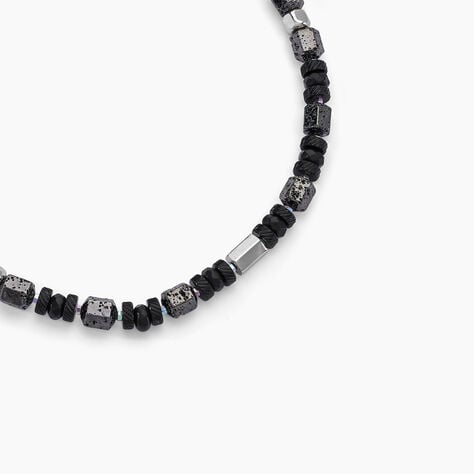Collier Dark Pearl Acier Bicolore Pierre De Lave H&eacute;matite - Colliers avec pierres Homme | Marc Orian
