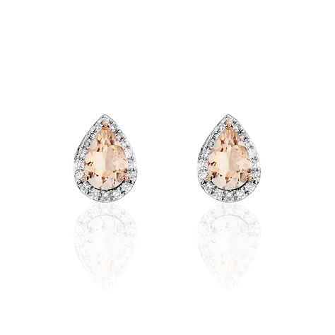Boucles D'oreilles Puces Alice Or Rose Morganite Et Oxyde De Zirconium - Puces Femme | Marc Orian