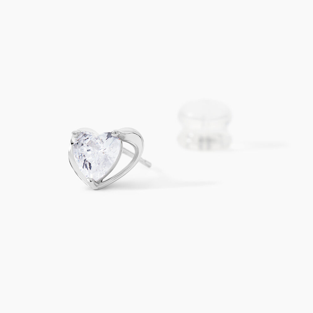 Boucles D'oreilles Puces Daria Coeur Plein Or Blanc Oxyde De Zirconium - Puces Femme | Marc Orian