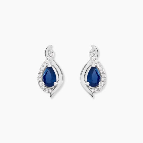 Boucles D'oreilles Puces Angelika Or Blanc Saphir Et Diamant - Puces Femme | Marc Orian