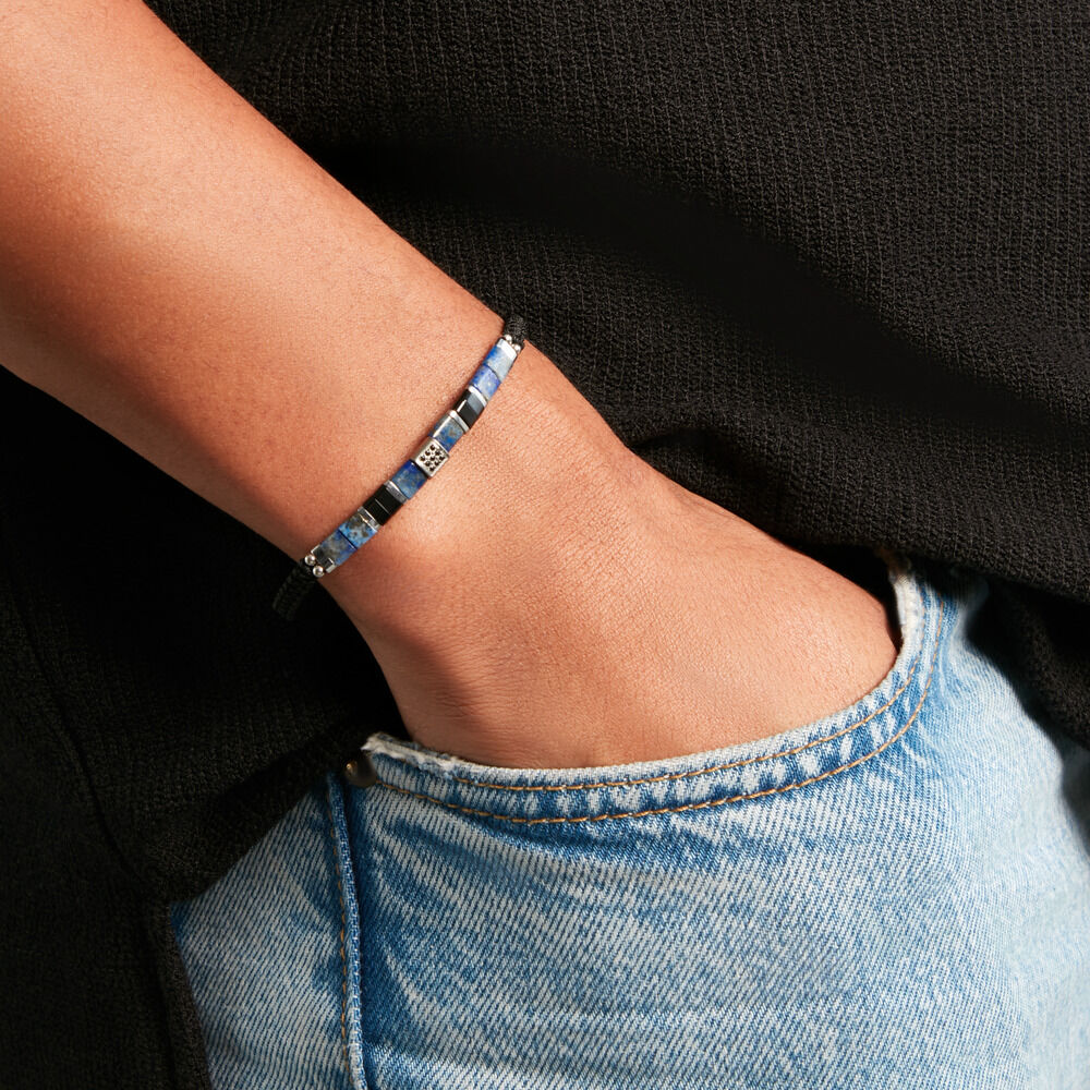 Bracelet Jourdan Jahan Acier Argenté Lapis Lazuli Agate - Bracelets cordons Homme | Marc Orian