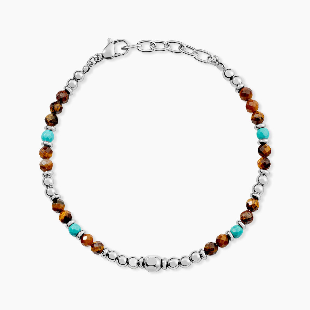 Bracelet Naturel Acier Blanc Oeil De Tigre Turquoise - Bracelets cha&icirc;nes Homme | Marc Orian