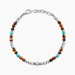 Bracelet Naturel Acier Blanc Oeil De Tigre Turquoise - Bracelets cha&icirc;nes Homme | Marc Orian