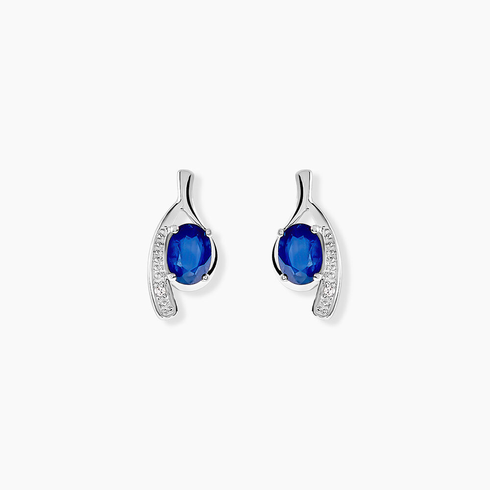 Bijoux D'oreilles Emotion Or Blanc Saphir Diamant - Puces Femme | Marc Orian