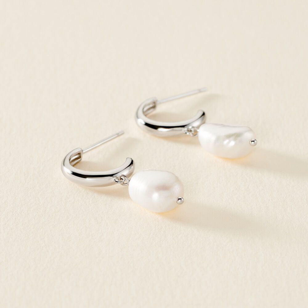 Créoles Petia Argent Blanc Perle De Culture - Créoles Femme | Marc Orian